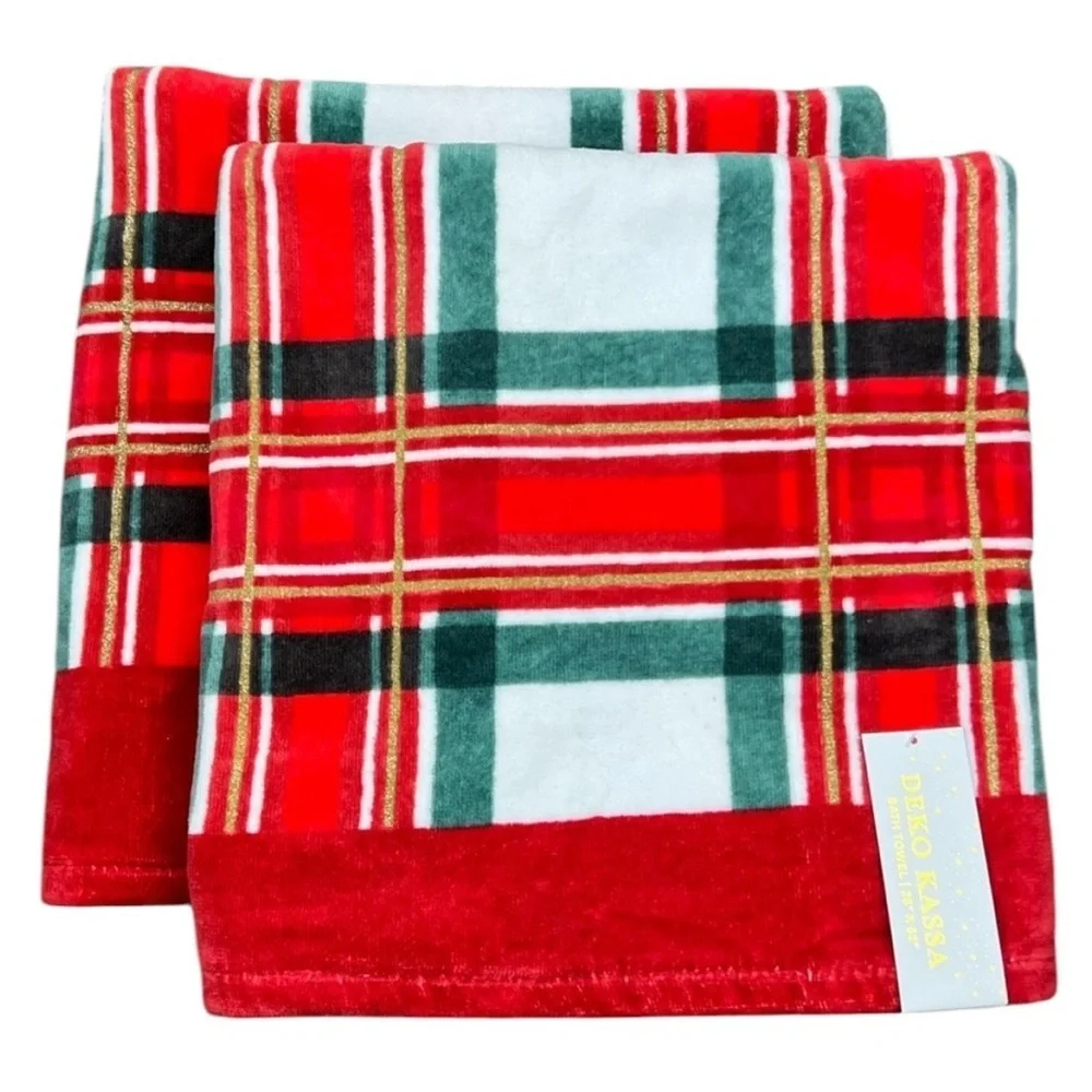 Deko Kassa - ‘Holiday Plaid bundle’ bath towel set. NWT Firm!